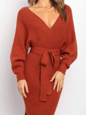 NWT Petal & Pup Bambina Wrap Sweater Midi Dress with Tie Waist Size 2